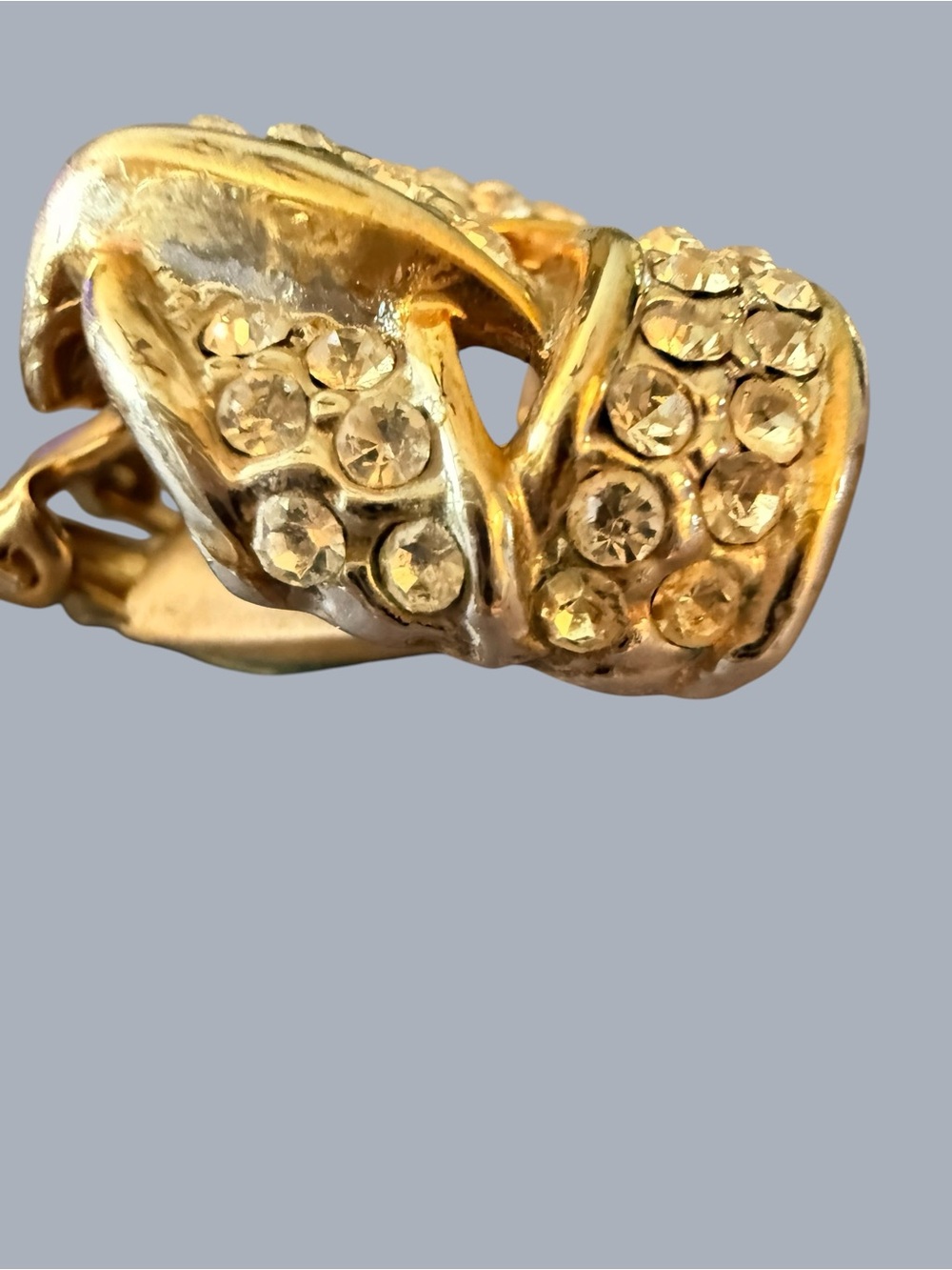 Vintage Jean Doucet GoldTone Rhinestone Clip-On Earring Designer Statement Knot - Picture 4 of 9